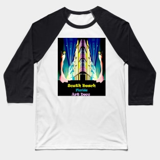 South Beach Miami Florida Art Deco Travel Advertising Print Baseball T-Shirt